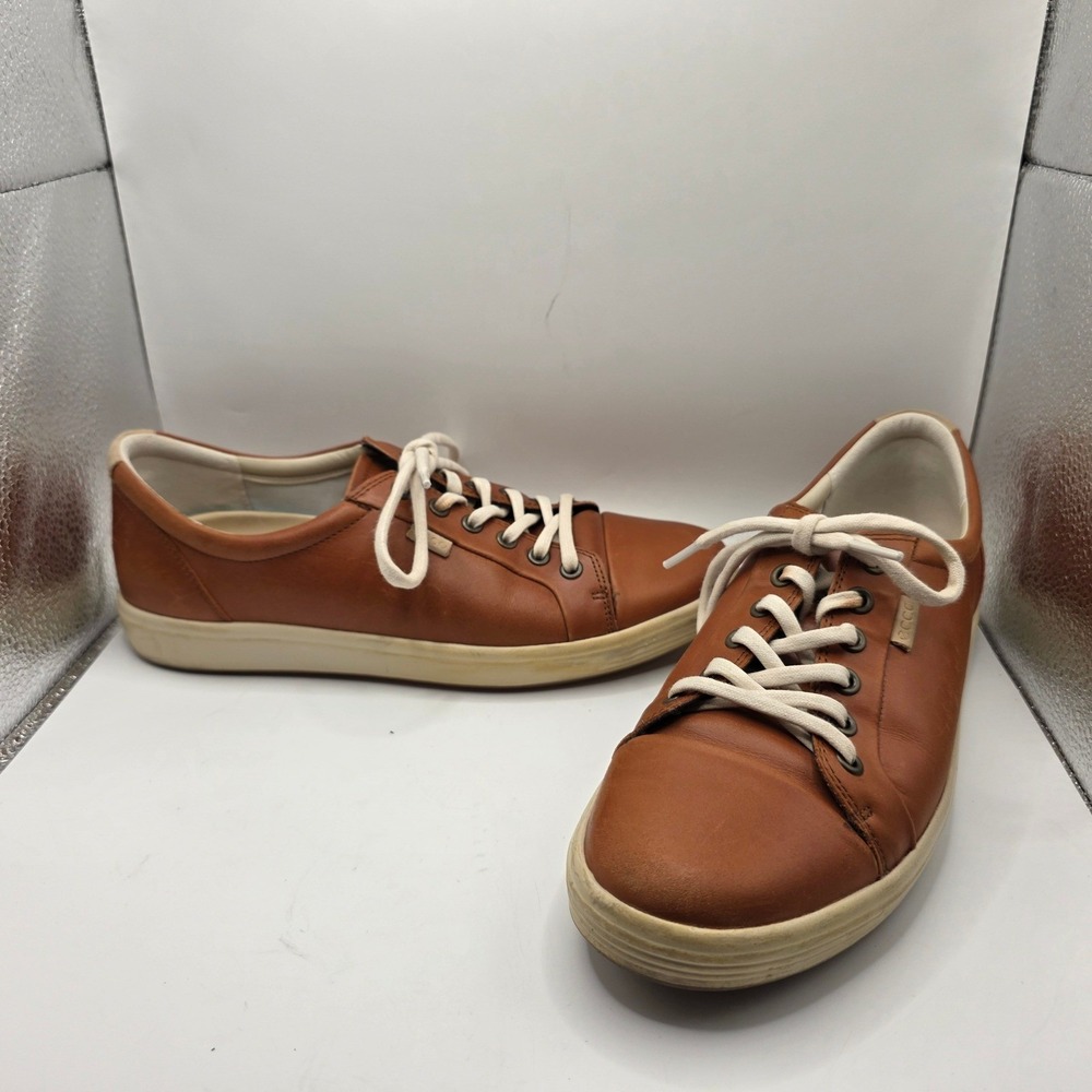 ECCO Soft 7 Womens Leather Lace Up Sneakers Brown Cognac 430003 Size 41 10-10.5